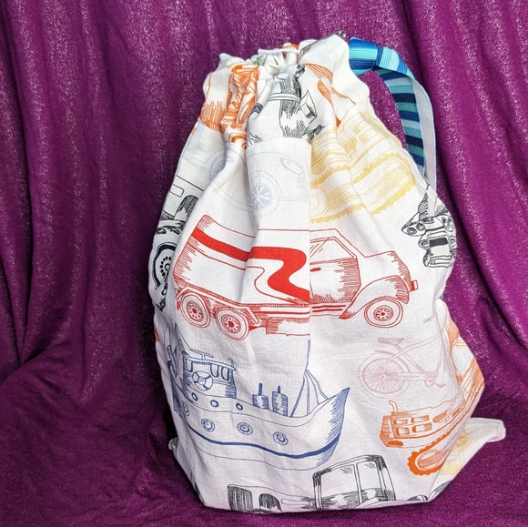 Reusable Fabric Produce Bag with Tare Weight- Trucks and Blue Ribbon - Picture 5 of 6